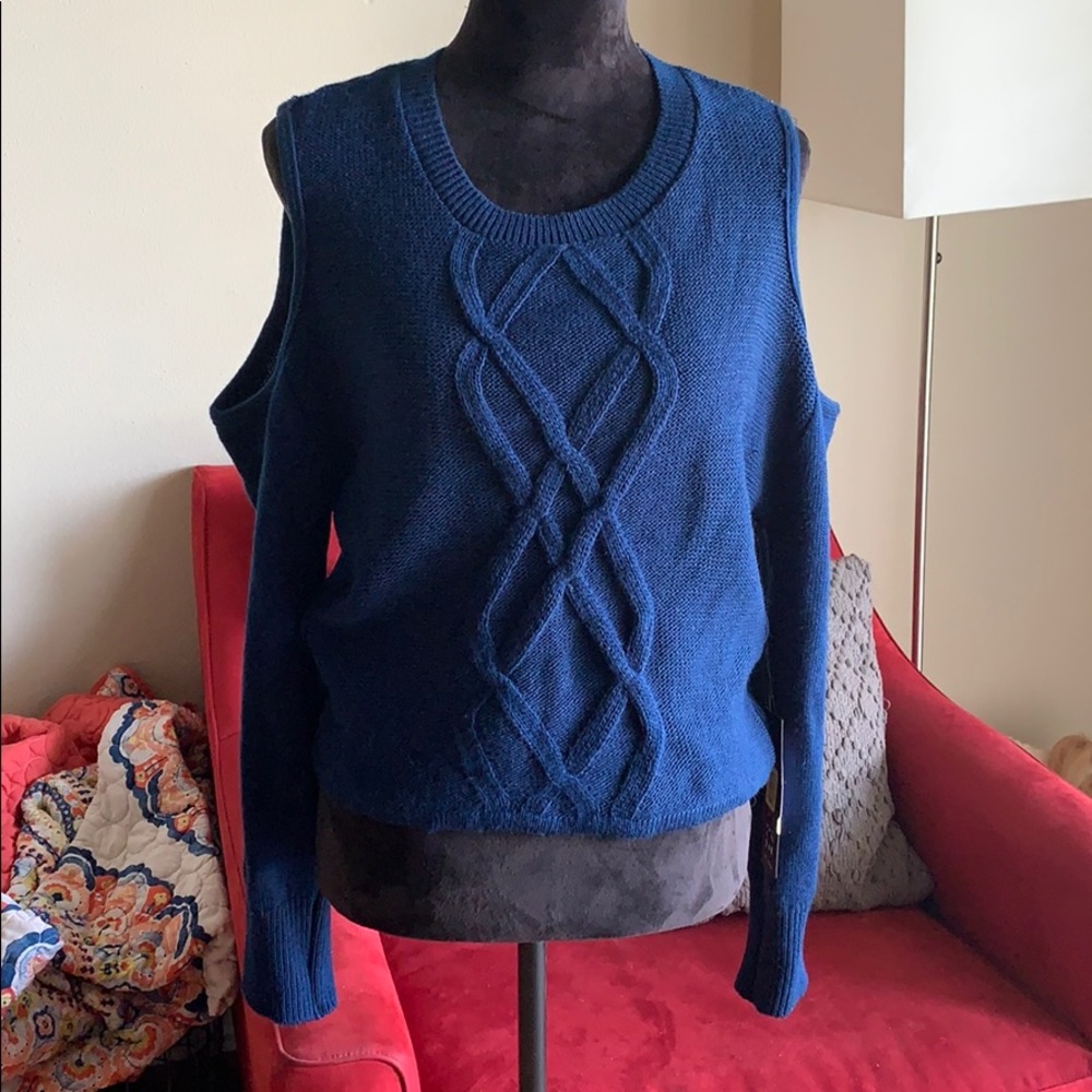 NWT Royal Blue Patterned Crop Sweater